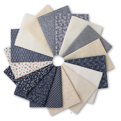 Americana Blues and Creams 16 Fat Quarter Sampler Connecting Threads