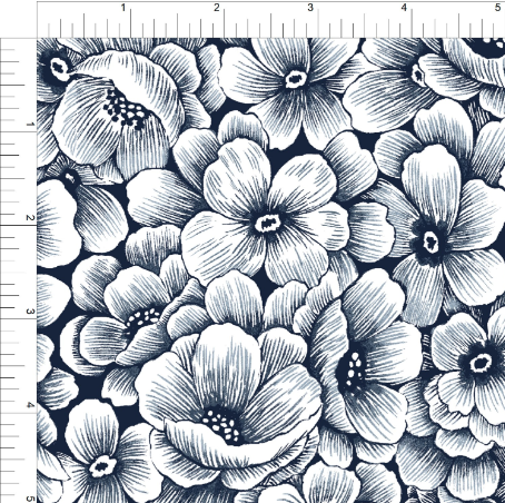 Floral Sketch - Indigo Wide Backing 274cm (108 inches) wide - min cut 50cm