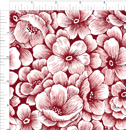 Floral Sketch - Barn Red Wide Backing 274cm (108 inches) wide - min cut 50cm