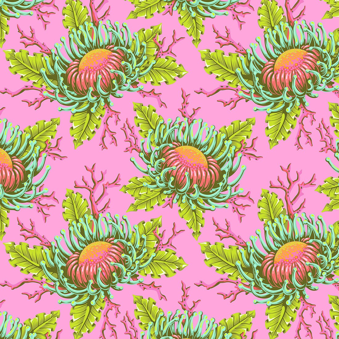 Tula Pink  Floral Reef Collection Friends & Anemones Coralline - PWTP265.CORALLINE