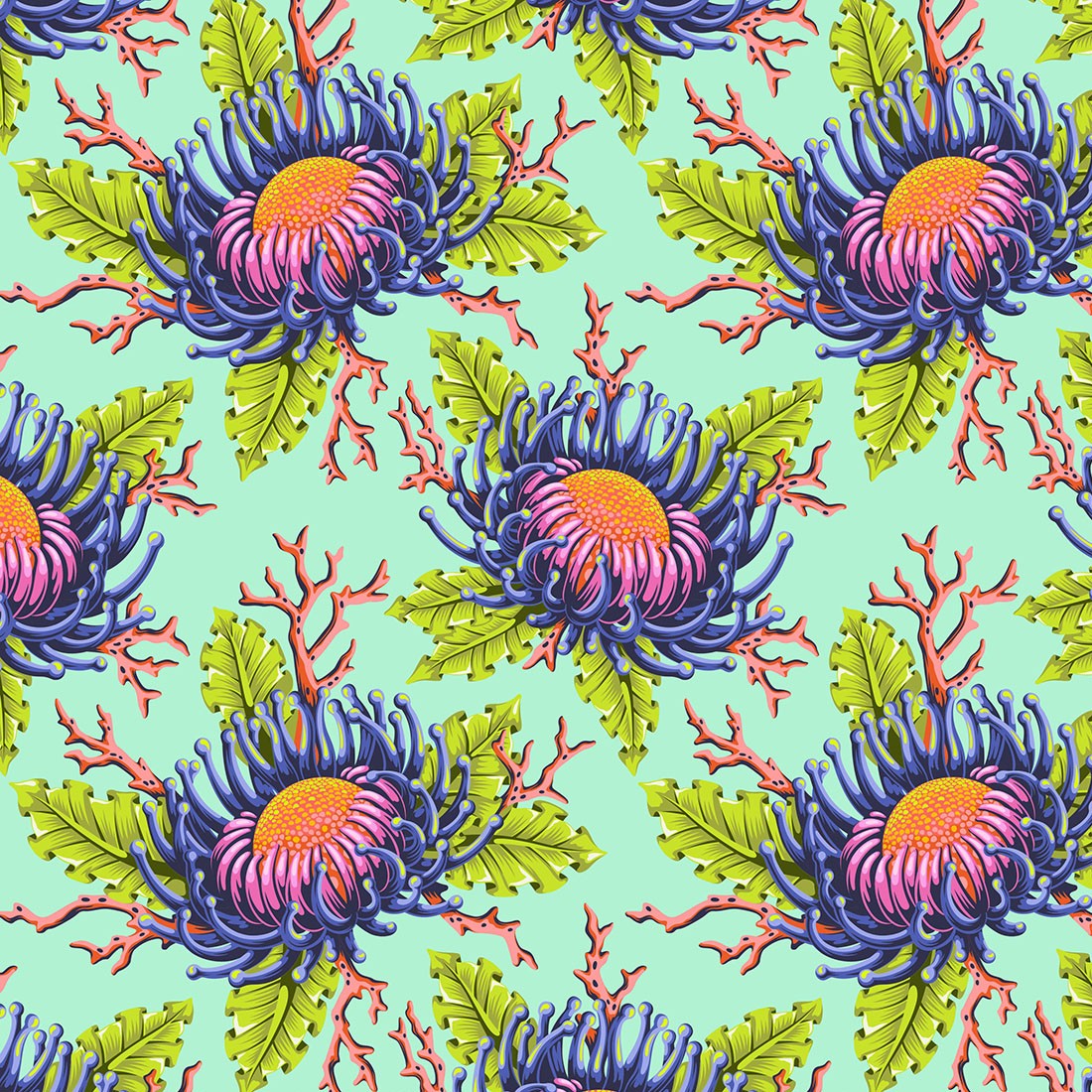 Tula Pink  Floral Reef Collection Friends & Anemones Seafoam - PWTP265.SEAFOAM