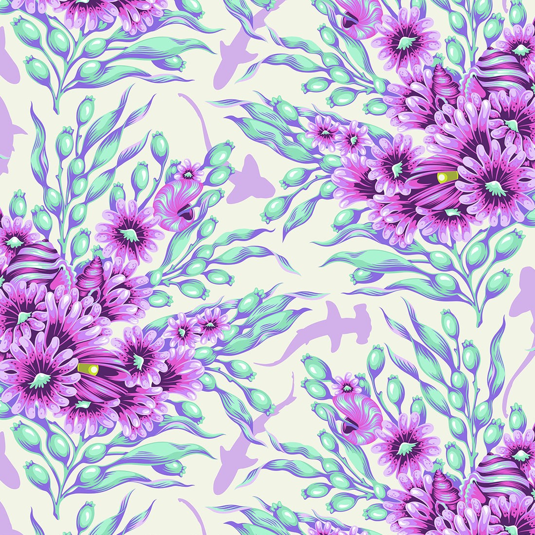 Tula Pink  Floral Reef Collection Shadow Sharks Ultraviolet - PWTP267.ULTRAVIOLET
