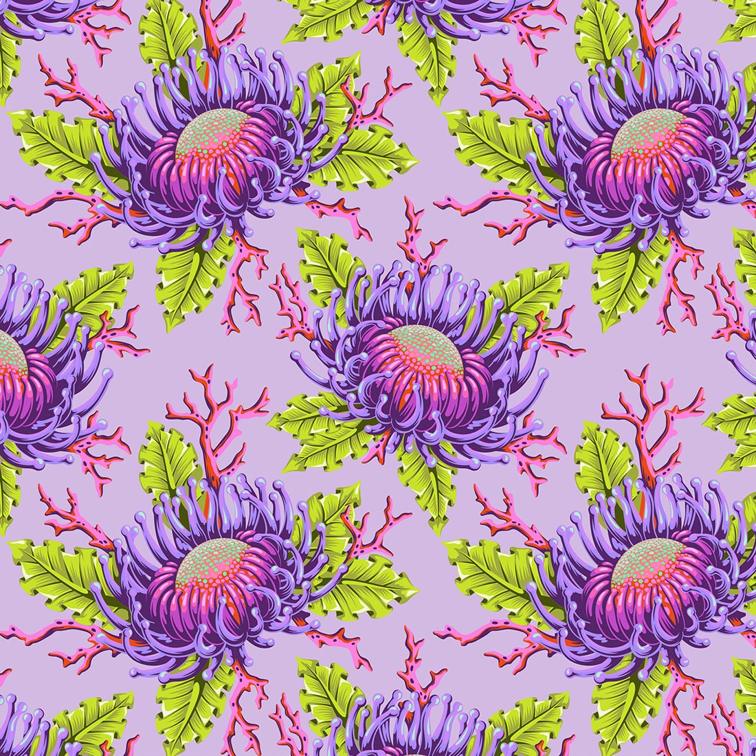 Tula Pink  Floral Reef Collection Friends & Anemones Ultra Violet -  PWTP265.ULTRAVIOLET