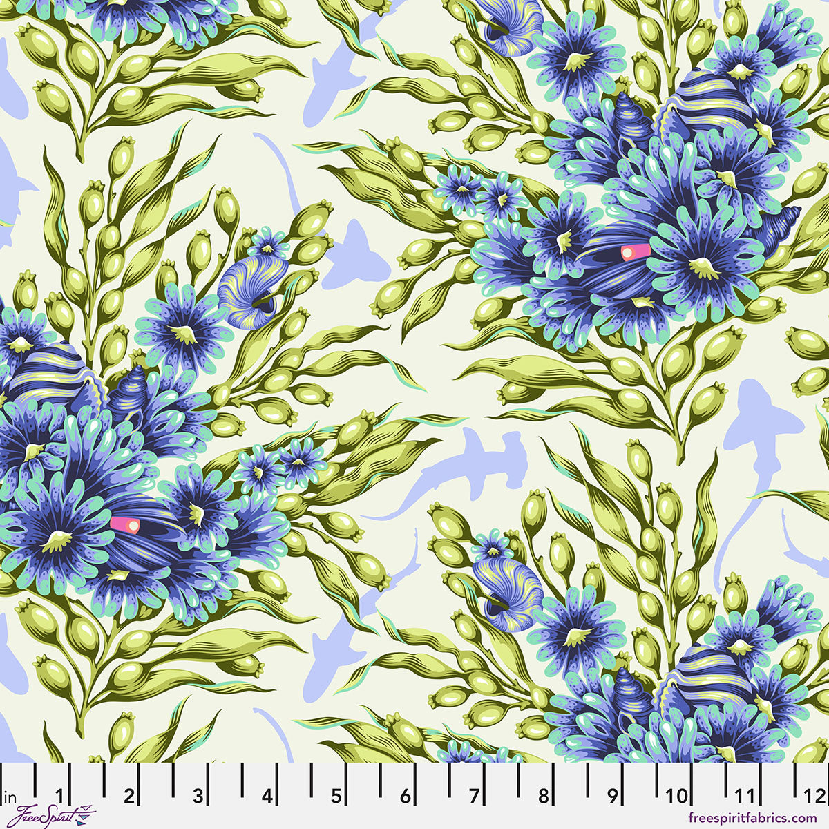 Tula Pink  Floral Reef Collection Shadow Sharks Marine - PWTP267.MARINE