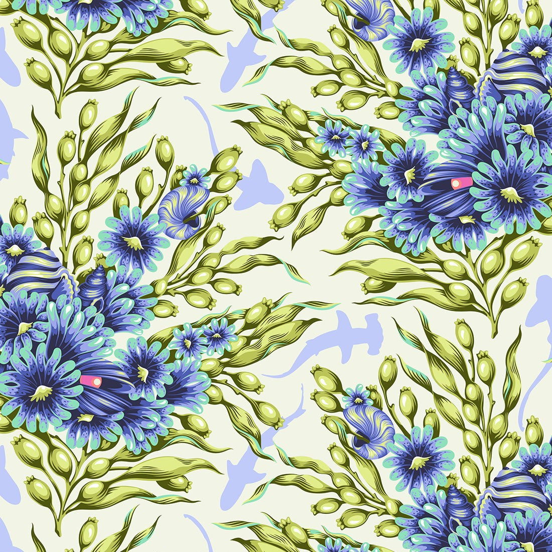 Tula Pink  Floral Reef Collection Shadow Sharks Marine - PWTP267.MARINE