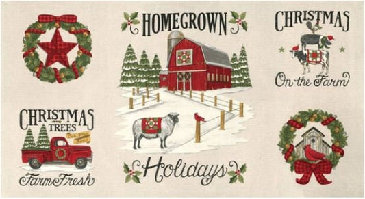 Moda Homegrown Holidays Deb Strain Christmas Panel Farm-Winter White-M1994011
