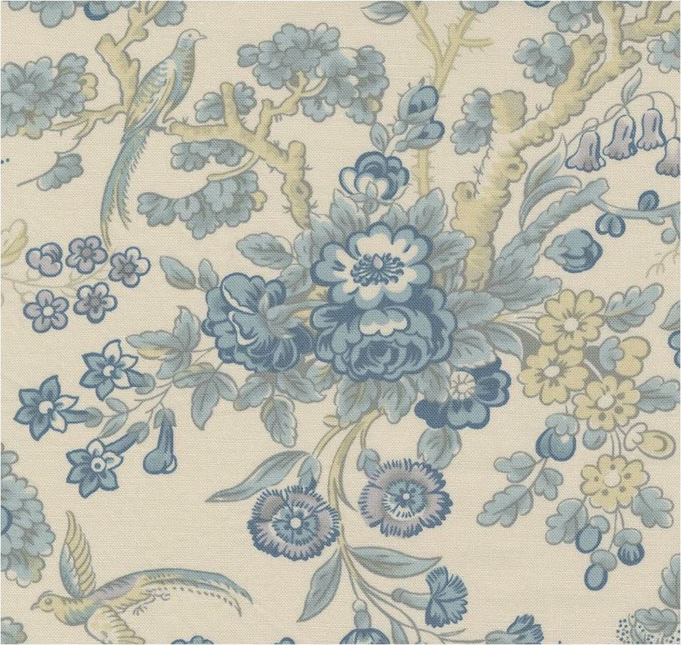 Regency Somerset Blues Jacobean Floral White Gray M 42360 12