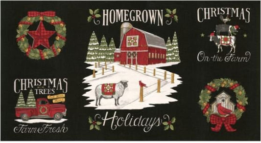 Moda Homegrown Holidays -Deb Strain - Christmas Panel Farm- Black - M 19940 14